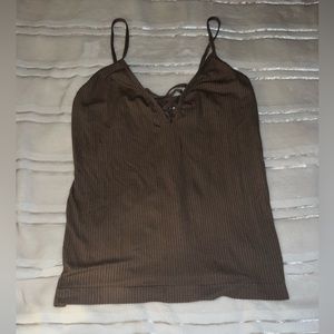 Mauve ribbed, crisscross detail tank top